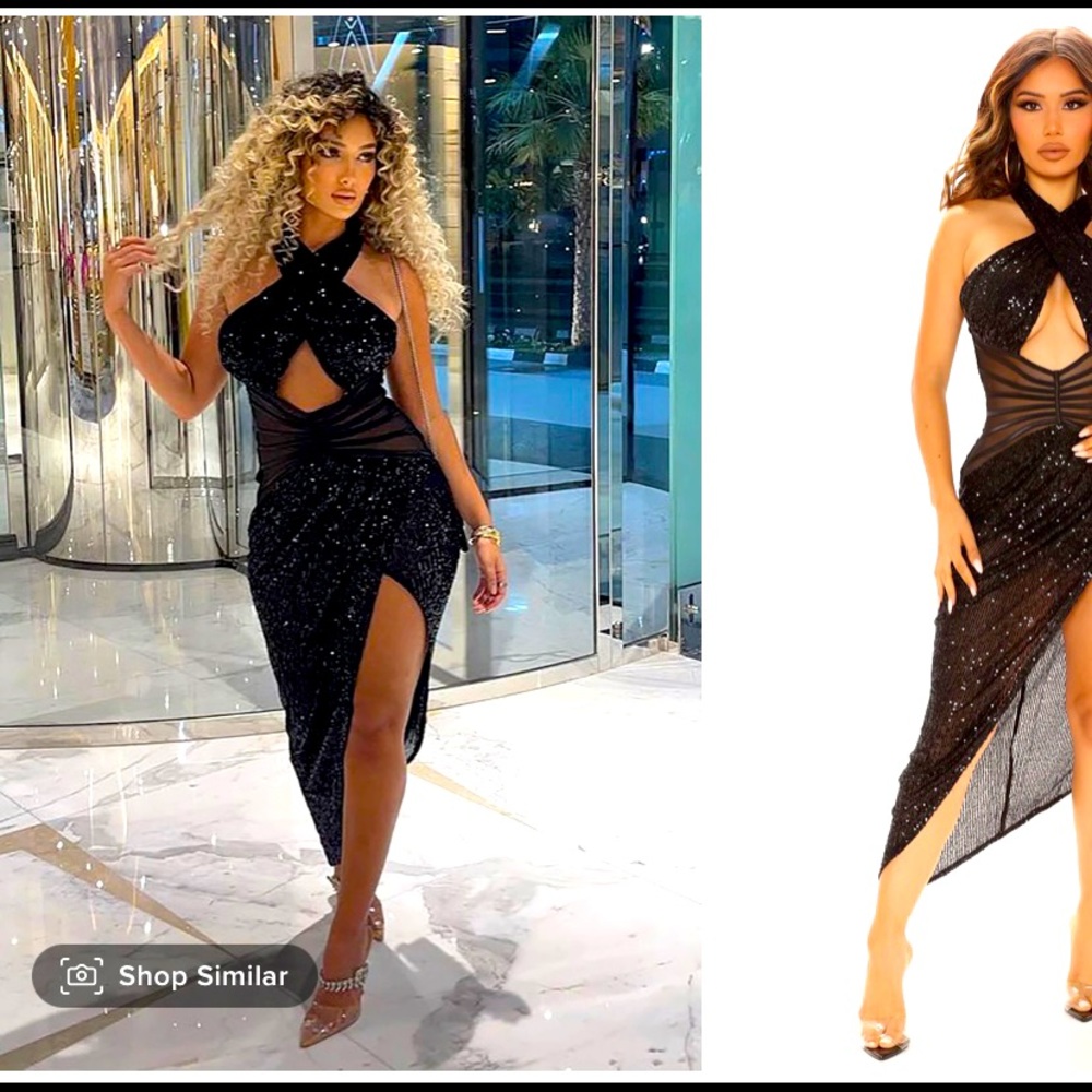 SOLD Black Sequin Fashionnova Dress